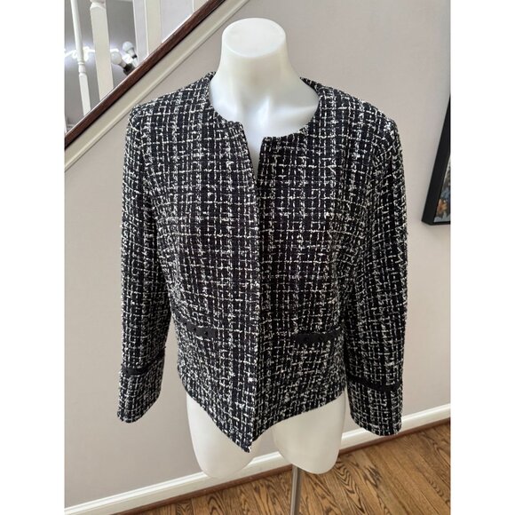 BOSS Hugo Boss Kalali Cropped Tweed Blazer Jacket Black White Size 12 - Picture 3 of 8